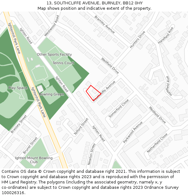 13, SOUTHCLIFFE AVENUE, BURNLEY, BB12 0HY: Location map and indicative extent of plot