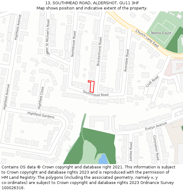 13, SOUTHMEAD ROAD, ALDERSHOT, GU11 3HF: Location map and indicative extent of plot