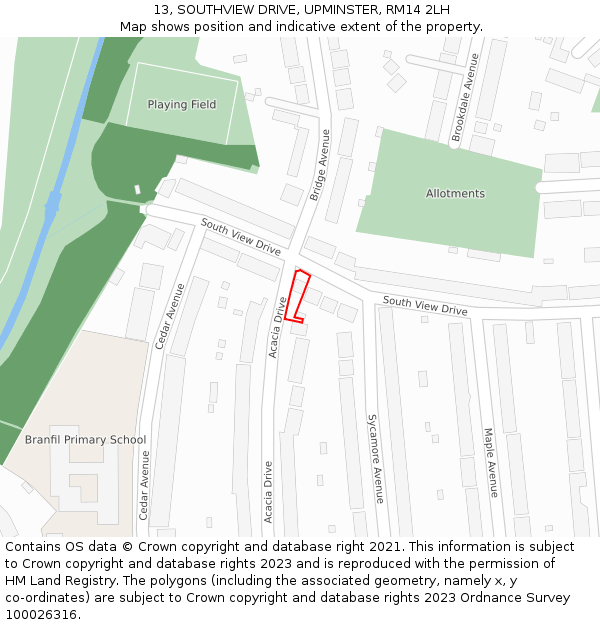 13, SOUTHVIEW DRIVE, UPMINSTER, RM14 2LH: Location map and indicative extent of plot