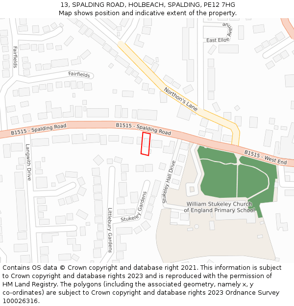 13, SPALDING ROAD, HOLBEACH, SPALDING, PE12 7HG: Location map and indicative extent of plot