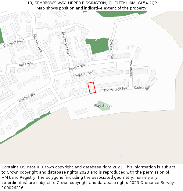 13, SPARROWS WAY, UPPER RISSINGTON, CHELTENHAM, GL54 2QP: Location map and indicative extent of plot