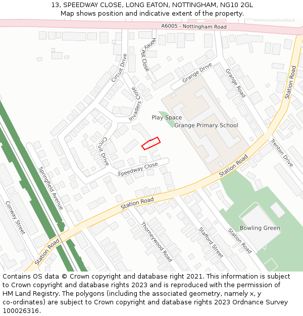 13, SPEEDWAY CLOSE, LONG EATON, NOTTINGHAM, NG10 2GL: Location map and indicative extent of plot