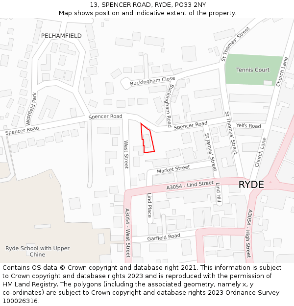 13, SPENCER ROAD, RYDE, PO33 2NY: Location map and indicative extent of plot