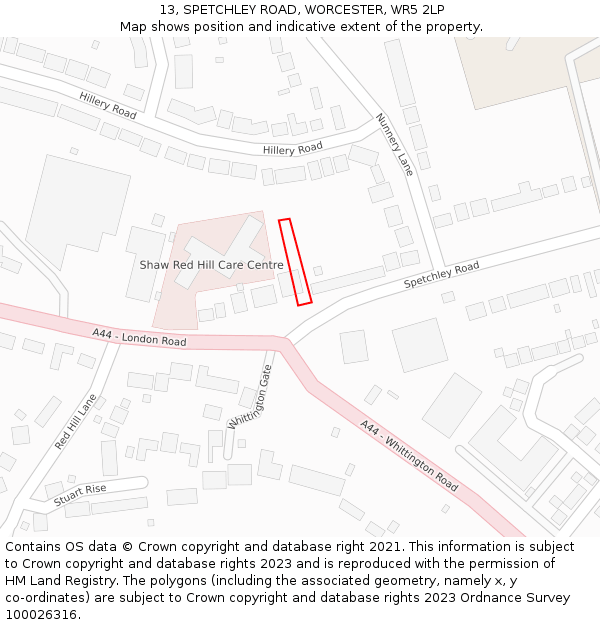 13, SPETCHLEY ROAD, WORCESTER, WR5 2LP: Location map and indicative extent of plot