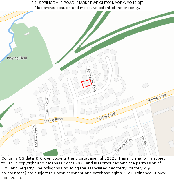 13, SPRINGDALE ROAD, MARKET WEIGHTON, YORK, YO43 3JT: Location map and indicative extent of plot