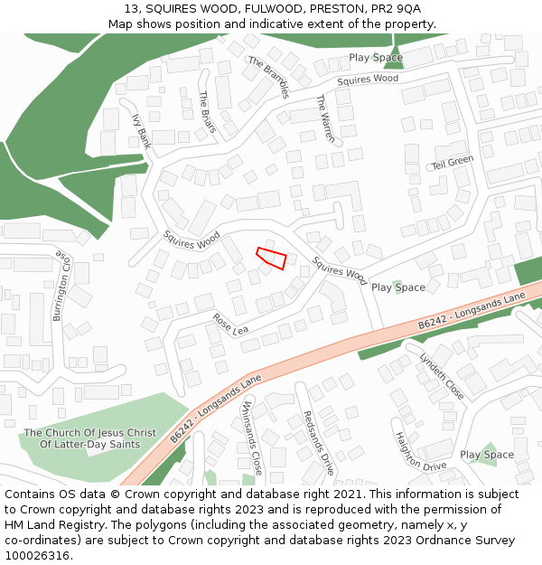 13, SQUIRES WOOD, FULWOOD, PRESTON, PR2 9QA: Location map and indicative extent of plot