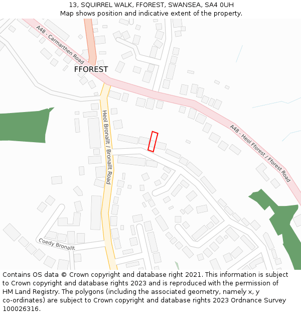 13, SQUIRREL WALK, FFOREST, SWANSEA, SA4 0UH: Location map and indicative extent of plot