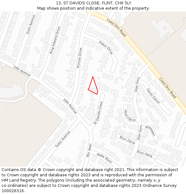 13, ST DAVIDS CLOSE, FLINT, CH6 5LY: Location map and indicative extent of plot