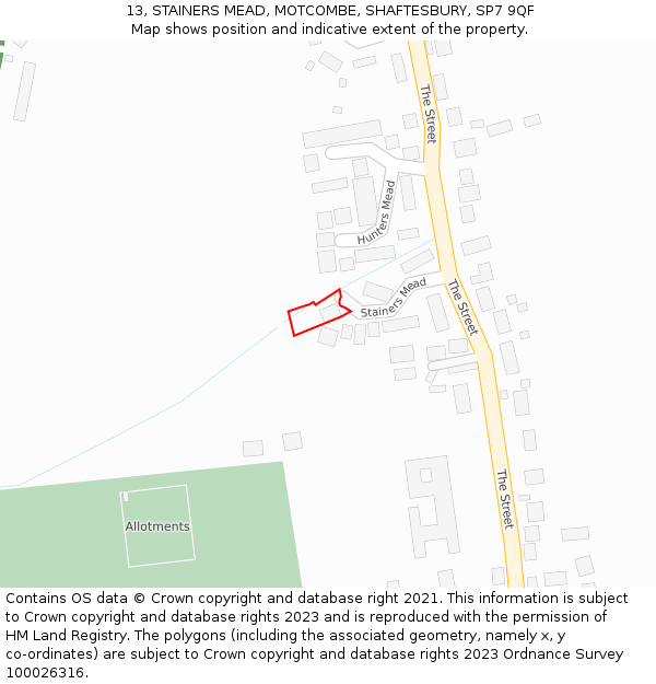 13, STAINERS MEAD, MOTCOMBE, SHAFTESBURY, SP7 9QF: Location map and indicative extent of plot