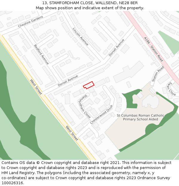 13, STAMFORDHAM CLOSE, WALLSEND, NE28 8ER: Location map and indicative extent of plot