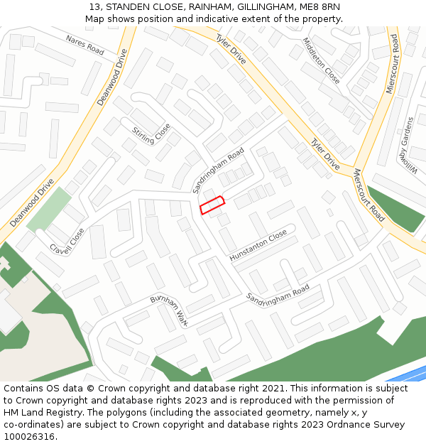 13, STANDEN CLOSE, RAINHAM, GILLINGHAM, ME8 8RN: Location map and indicative extent of plot