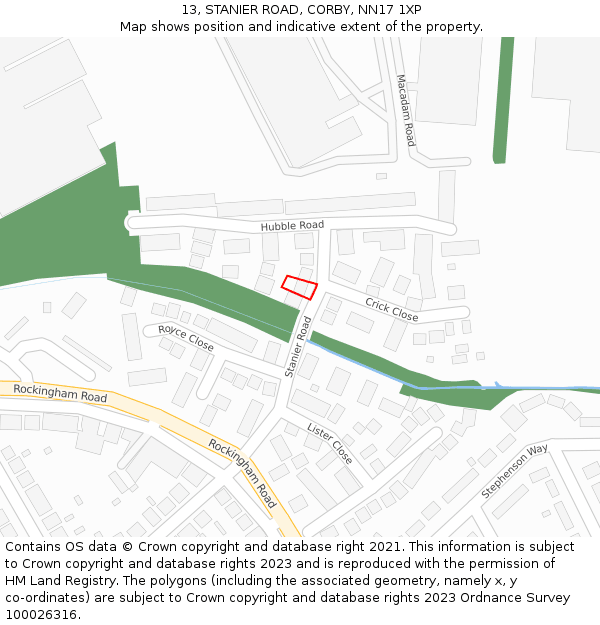 13, STANIER ROAD, CORBY, NN17 1XP: Location map and indicative extent of plot