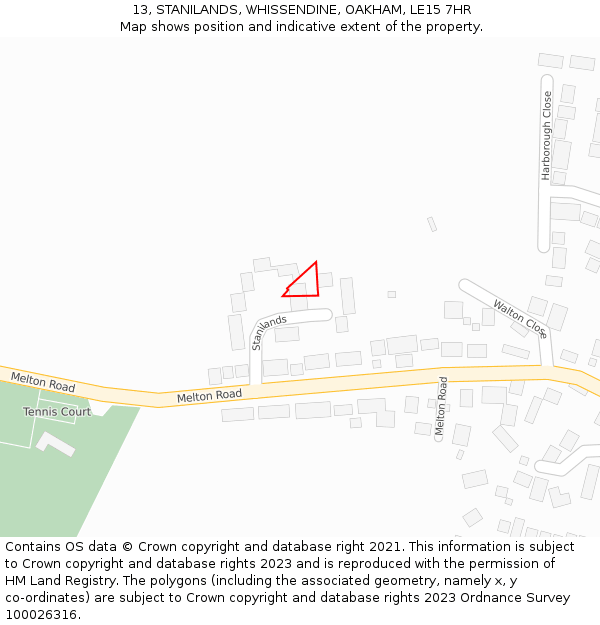 13, STANILANDS, WHISSENDINE, OAKHAM, LE15 7HR: Location map and indicative extent of plot