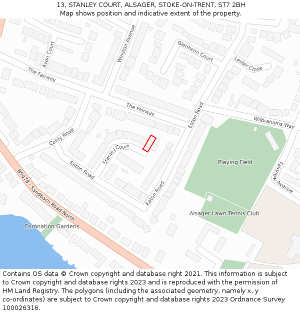 13, STANLEY COURT, ALSAGER, STOKE-ON-TRENT, ST7 2BH: Location map and indicative extent of plot