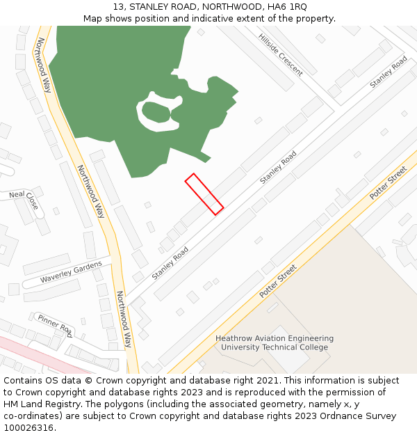 13, STANLEY ROAD, NORTHWOOD, HA6 1RQ: Location map and indicative extent of plot
