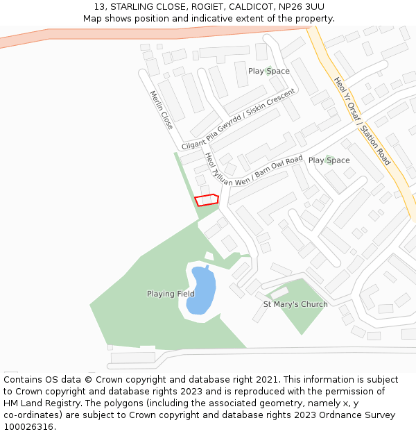 13, STARLING CLOSE, ROGIET, CALDICOT, NP26 3UU: Location map and indicative extent of plot