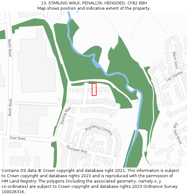 13, STARLING WALK, PENALLTA, HENGOED, CF82 6BH: Location map and indicative extent of plot