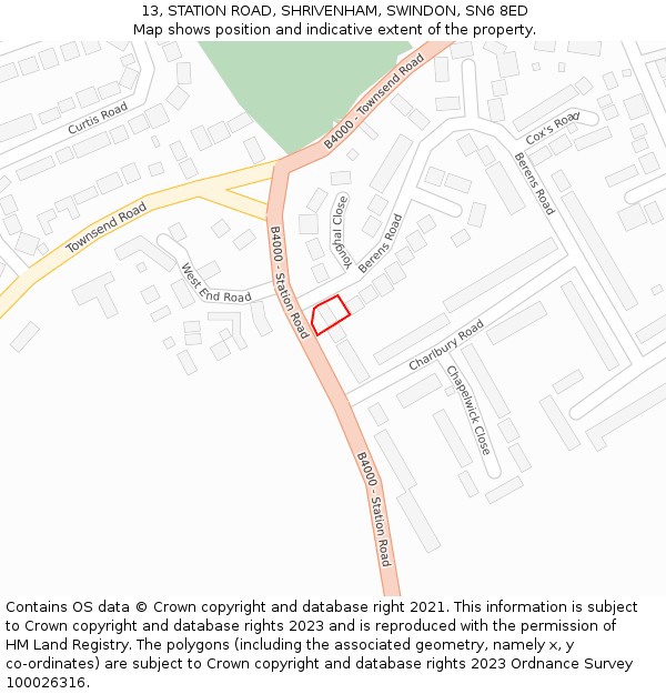 13, STATION ROAD, SHRIVENHAM, SWINDON, SN6 8ED: Location map and indicative extent of plot