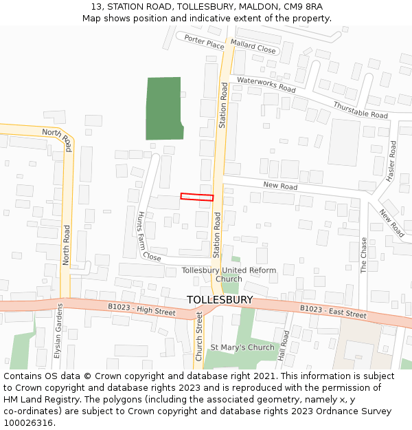 13, STATION ROAD, TOLLESBURY, MALDON, CM9 8RA: Location map and indicative extent of plot