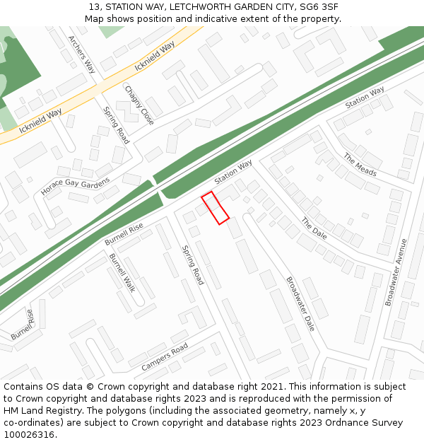 13, STATION WAY, LETCHWORTH GARDEN CITY, SG6 3SF: Location map and indicative extent of plot