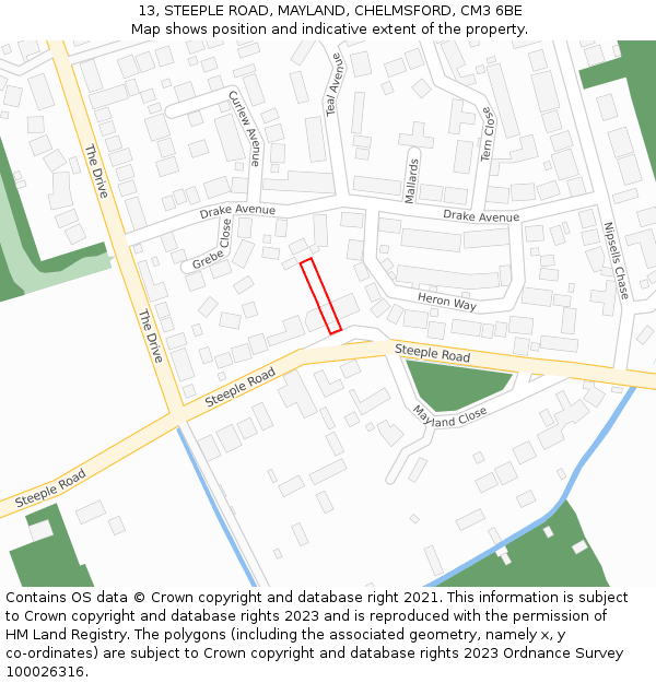 13, STEEPLE ROAD, MAYLAND, CHELMSFORD, CM3 6BE: Location map and indicative extent of plot