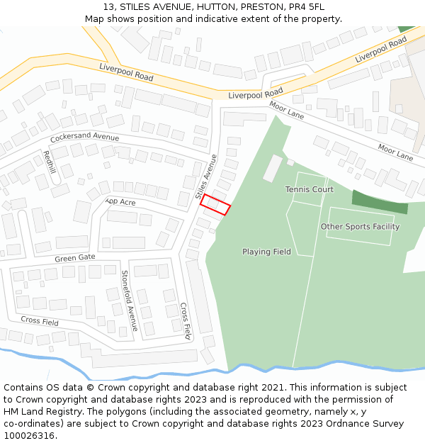 13, STILES AVENUE, HUTTON, PRESTON, PR4 5FL: Location map and indicative extent of plot