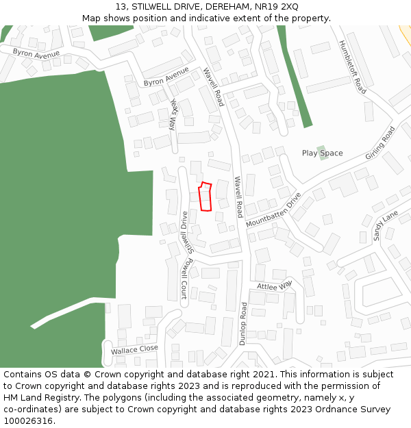 13, STILWELL DRIVE, DEREHAM, NR19 2XQ: Location map and indicative extent of plot