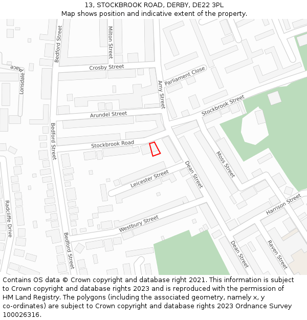 13, STOCKBROOK ROAD, DERBY, DE22 3PL: Location map and indicative extent of plot