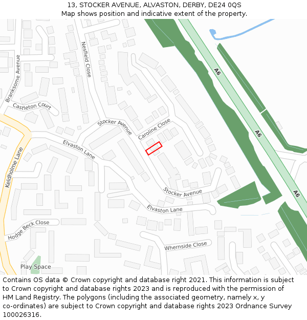 13, STOCKER AVENUE, ALVASTON, DERBY, DE24 0QS: Location map and indicative extent of plot