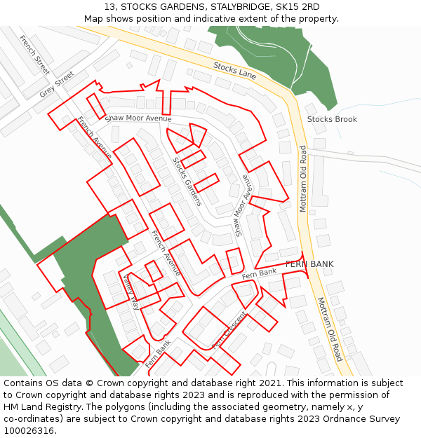 13, STOCKS GARDENS, STALYBRIDGE, SK15 2RD: Location map and indicative extent of plot