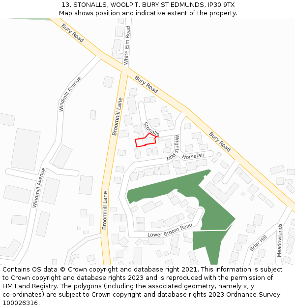 13, STONALLS, WOOLPIT, BURY ST EDMUNDS, IP30 9TX: Location map and indicative extent of plot