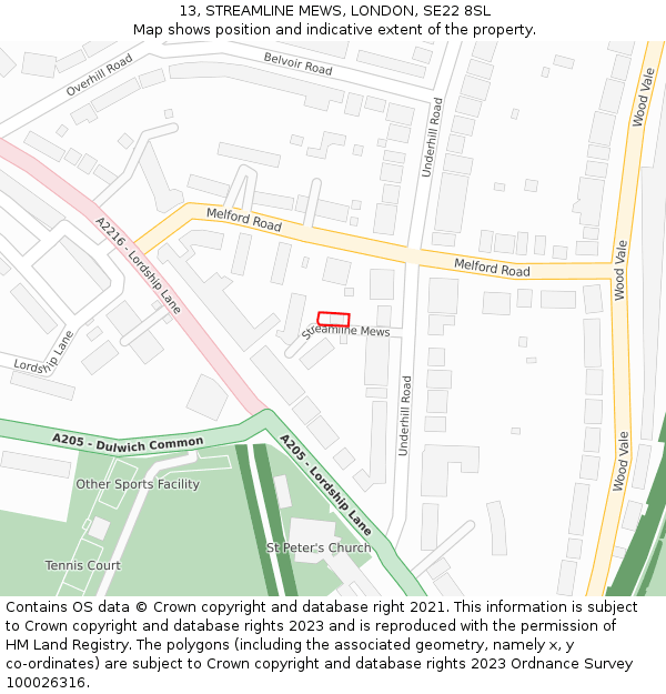 13, STREAMLINE MEWS, LONDON, SE22 8SL: Location map and indicative extent of plot