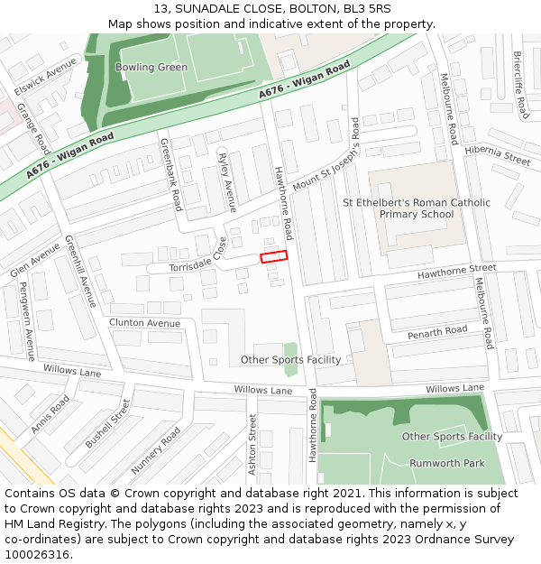 13, SUNADALE CLOSE, BOLTON, BL3 5RS: Location map and indicative extent of plot