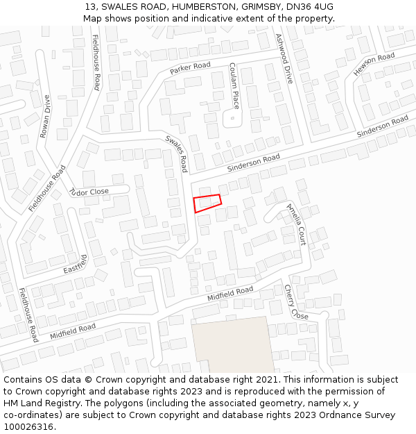 13, SWALES ROAD, HUMBERSTON, GRIMSBY, DN36 4UG: Location map and indicative extent of plot