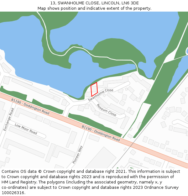 13, SWANHOLME CLOSE, LINCOLN, LN6 3DE: Location map and indicative extent of plot