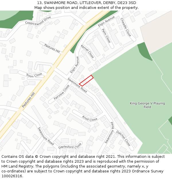 13, SWANMORE ROAD, LITTLEOVER, DERBY, DE23 3SD: Location map and indicative extent of plot