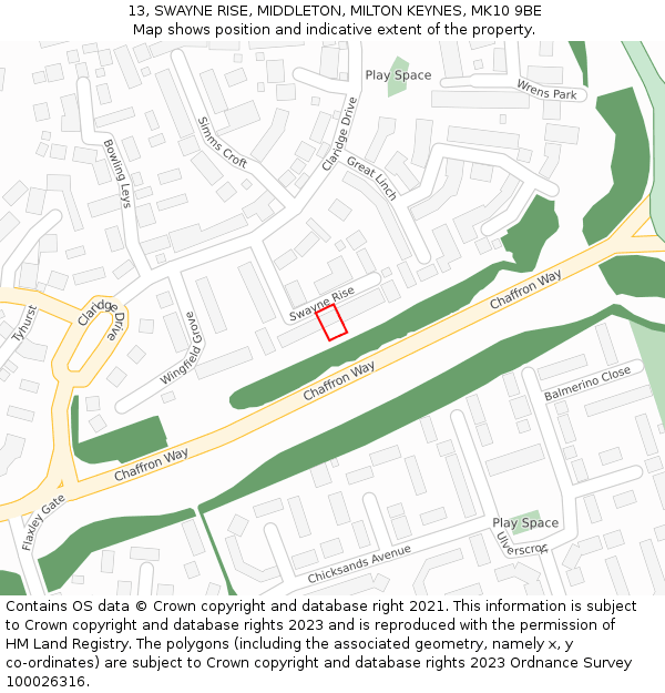 13, SWAYNE RISE, MIDDLETON, MILTON KEYNES, MK10 9BE: Location map and indicative extent of plot