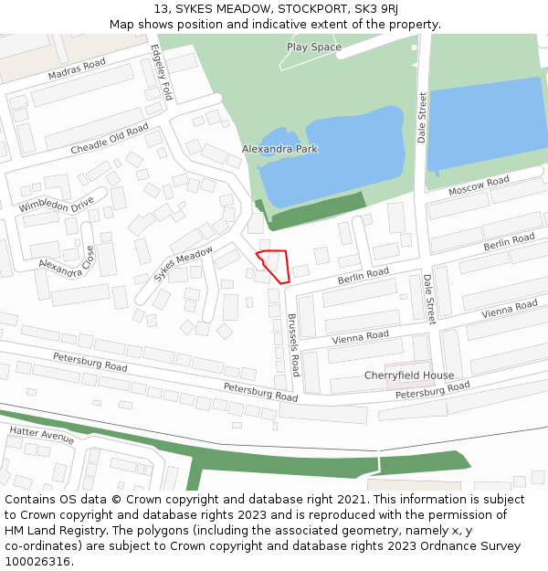 13, SYKES MEADOW, STOCKPORT, SK3 9RJ: Location map and indicative extent of plot