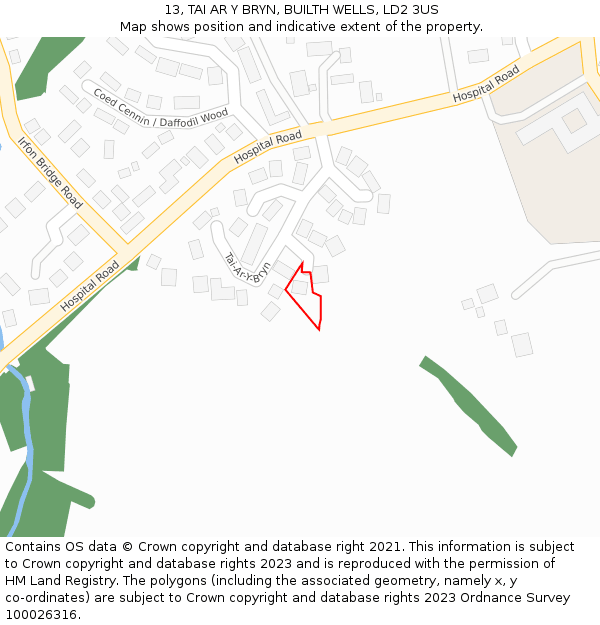 13, TAI AR Y BRYN, BUILTH WELLS, LD2 3US: Location map and indicative extent of plot