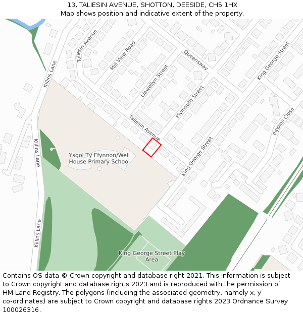 13, TALIESIN AVENUE, SHOTTON, DEESIDE, CH5 1HX: Location map and indicative extent of plot