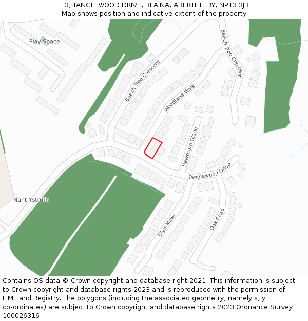 13, TANGLEWOOD DRIVE, BLAINA, ABERTILLERY, NP13 3JB: Location map and indicative extent of plot