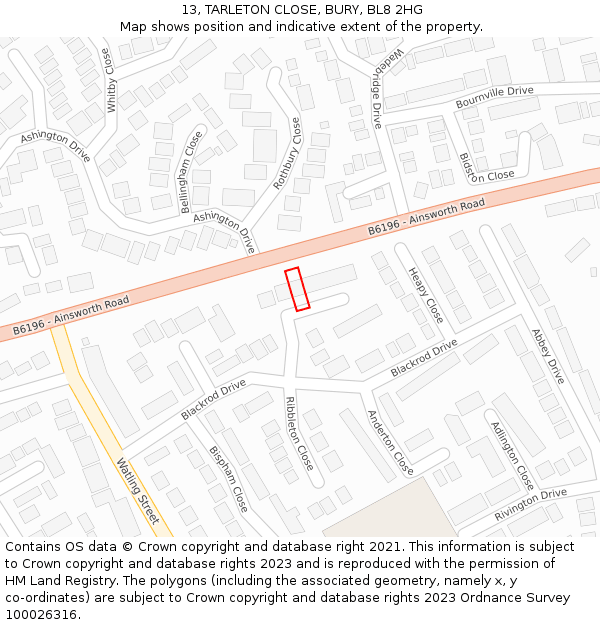 13, TARLETON CLOSE, BURY, BL8 2HG: Location map and indicative extent of plot