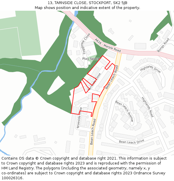 13, TARNSIDE CLOSE, STOCKPORT, SK2 5JB: Location map and indicative extent of plot