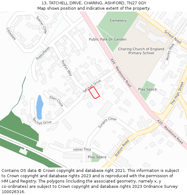 13, TATCHELL DRIVE, CHARING, ASHFORD, TN27 0GY: Location map and indicative extent of plot