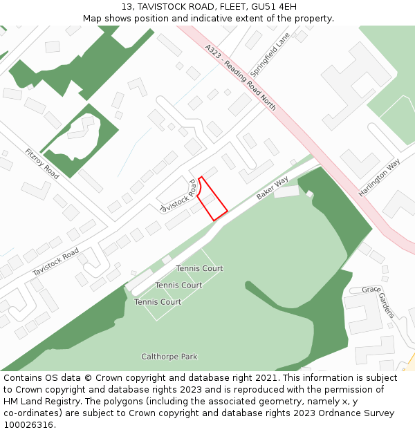 13, TAVISTOCK ROAD, FLEET, GU51 4EH: Location map and indicative extent of plot