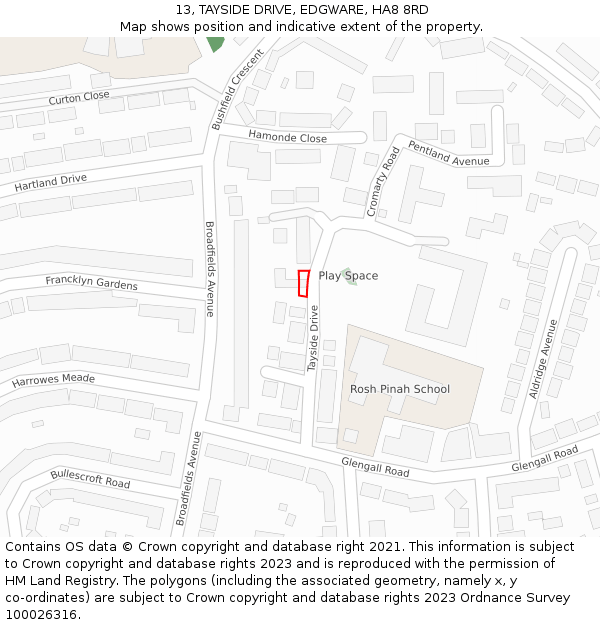 13, TAYSIDE DRIVE, EDGWARE, HA8 8RD: Location map and indicative extent of plot