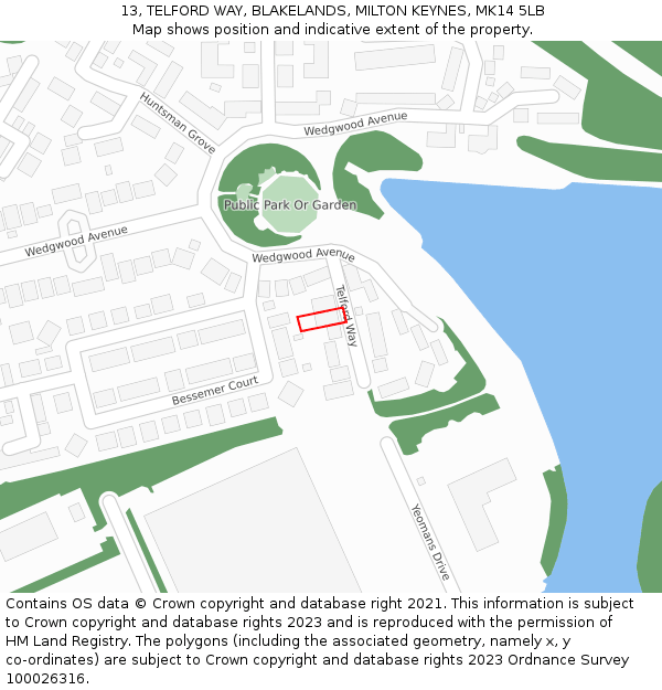 13, TELFORD WAY, BLAKELANDS, MILTON KEYNES, MK14 5LB: Location map and indicative extent of plot