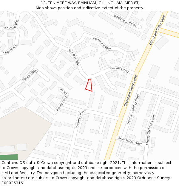 13, TEN ACRE WAY, RAINHAM, GILLINGHAM, ME8 8TJ: Location map and indicative extent of plot