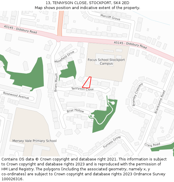 13, TENNYSON CLOSE, STOCKPORT, SK4 2ED: Location map and indicative extent of plot