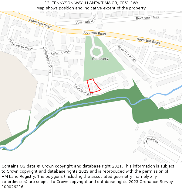 13, TENNYSON WAY, LLANTWIT MAJOR, CF61 1WY: Location map and indicative extent of plot